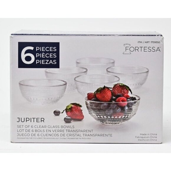 Fortessa Jupiter Clear Glass Bowls Set of 6 - Cereal, Soup, Salad - Picture 3 of 8